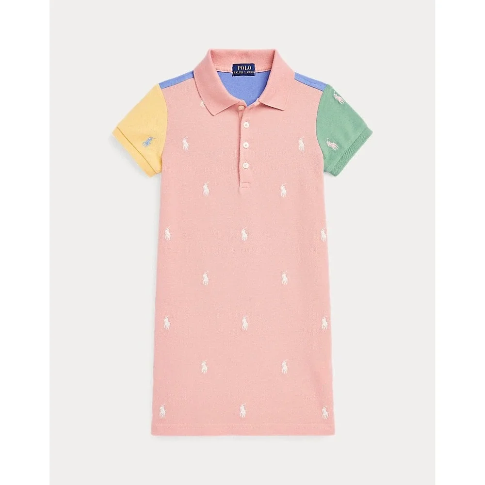 Polo Ralph Lauren Girls Colorblock All-Over Pony Embroidered Polo Dress Size 5